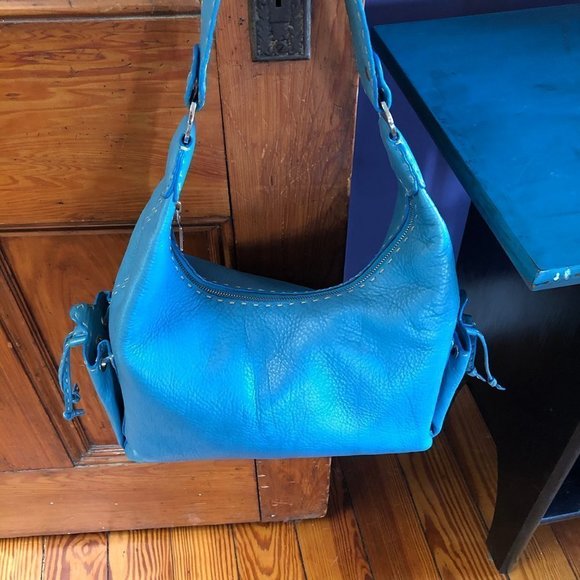 Gavi Pell Blue Leather Blanket Stitched Bag - Picture 5 of 10